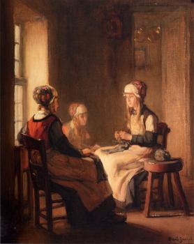 尅洛德 約瑟夫 貝勒 A Interior With Marken Girls Knitting